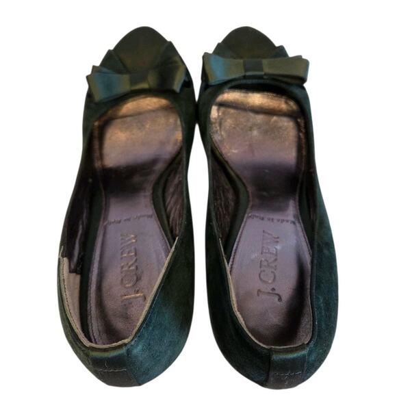 J.Crew VTG Classic Green Suede Peep Toe Heels Bow Accent Made In Italy | 7.5 - Picture 11 of 16